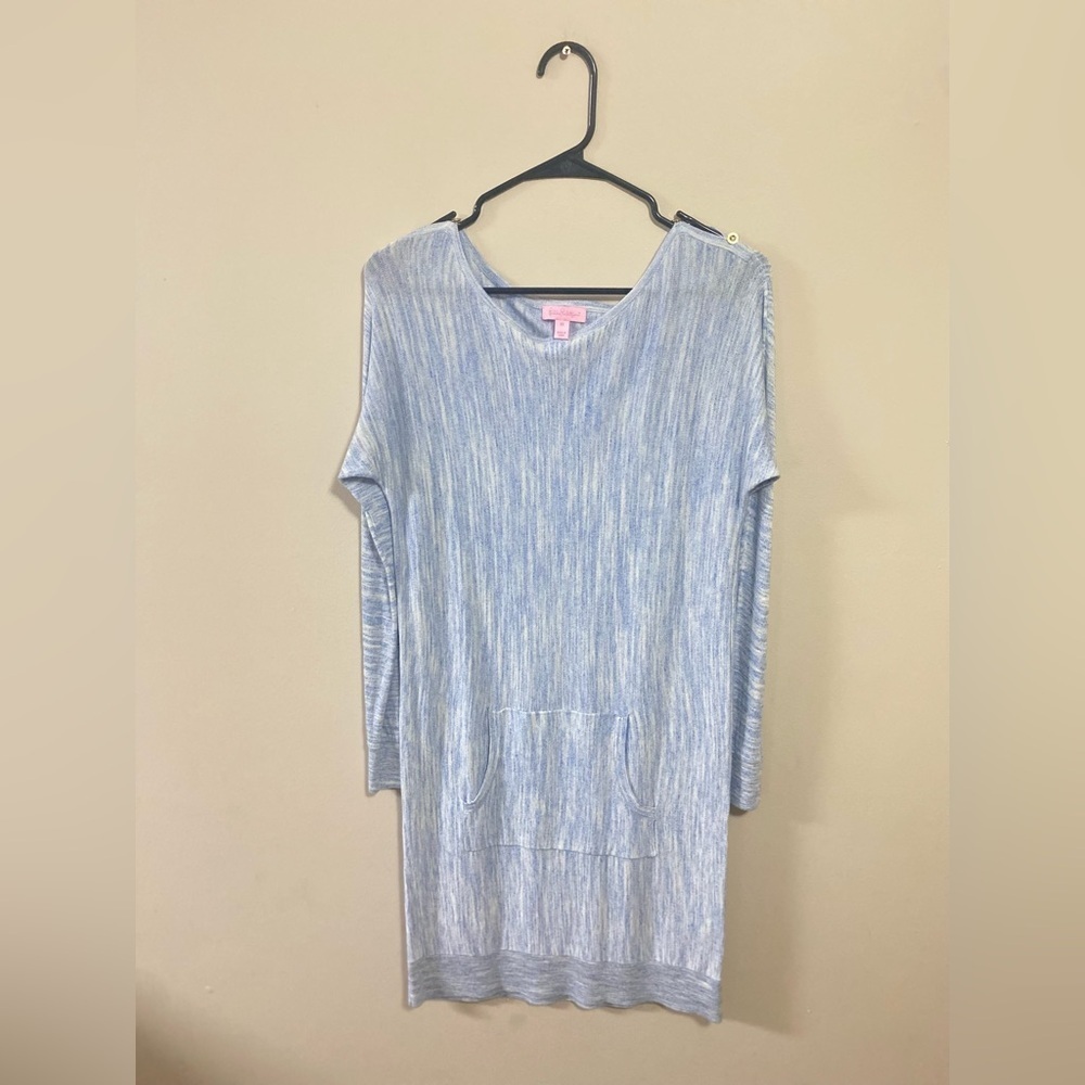 Lilly Pulitzer Size XS Jupiter Dress Lapis Blue Kangaro Pocket Wool Cotton Blend